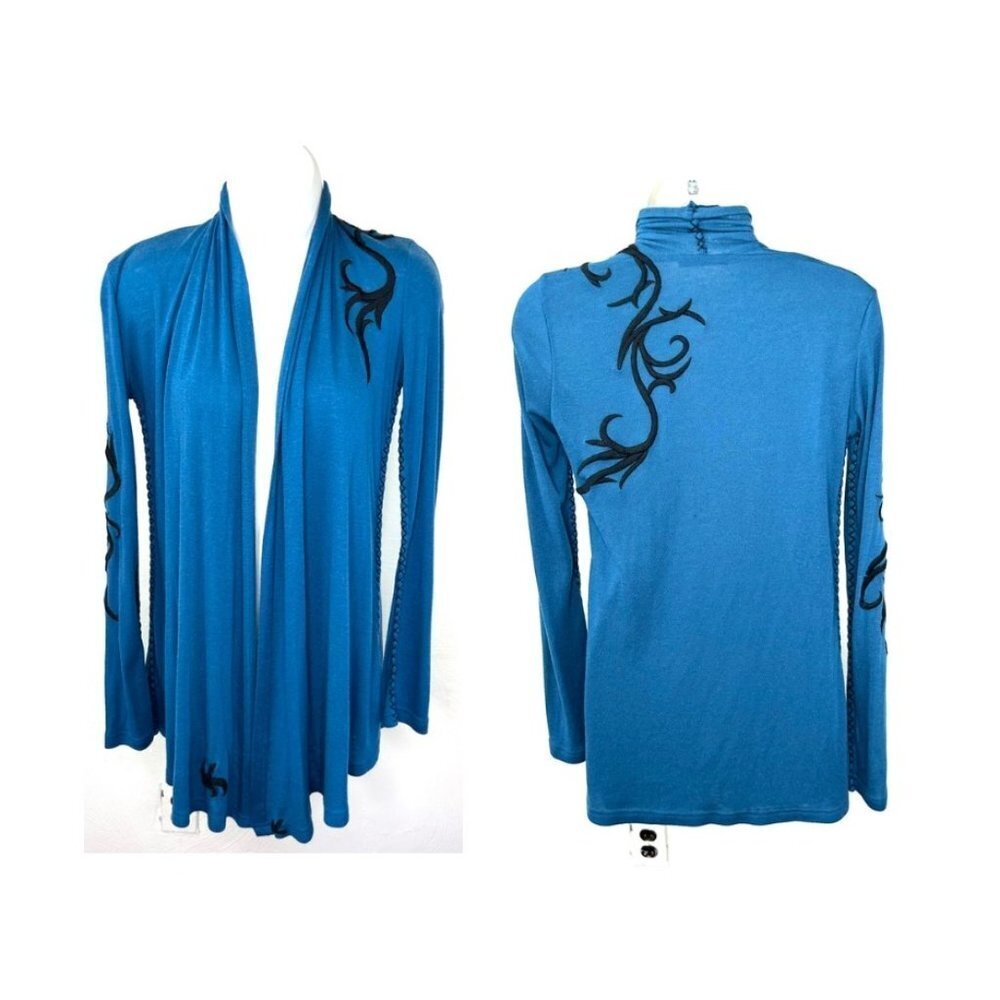 XTAREN BLUE VINE STITCHED OPEN FRONT CARDI  - S
